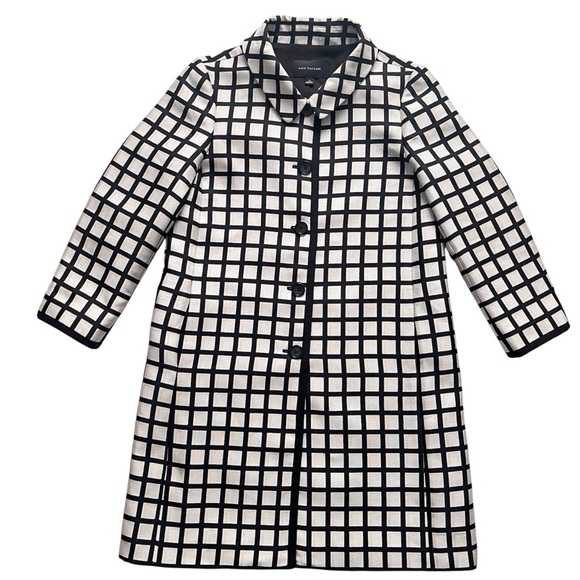 Ann Taylor Windowpane Jacquard Topper Jacket Coat White Black Size S - Picture 5 of 13